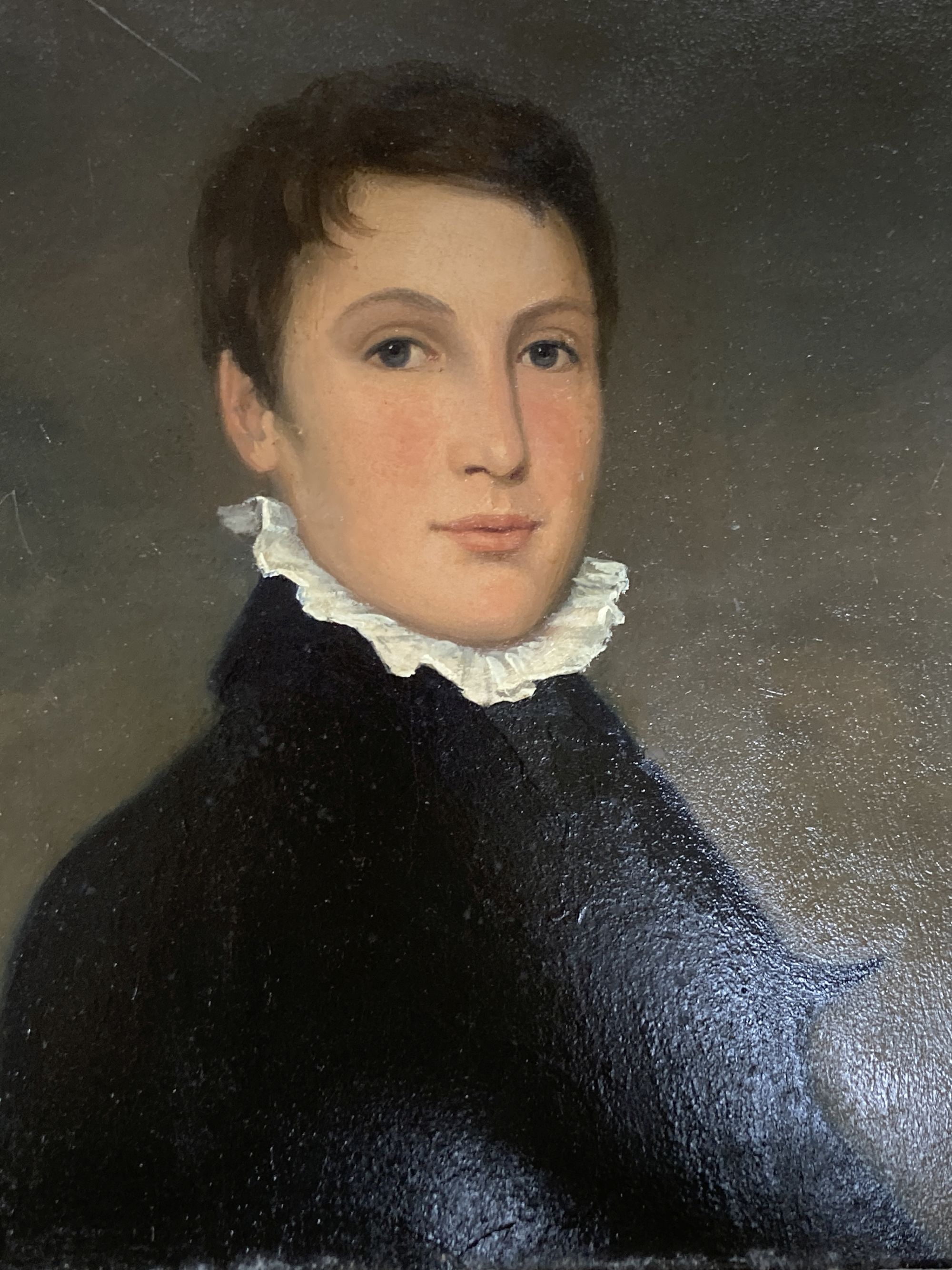 Early 19th century English School, three oils on artist board, Portraits of gentleman, 20 x 16.5cm